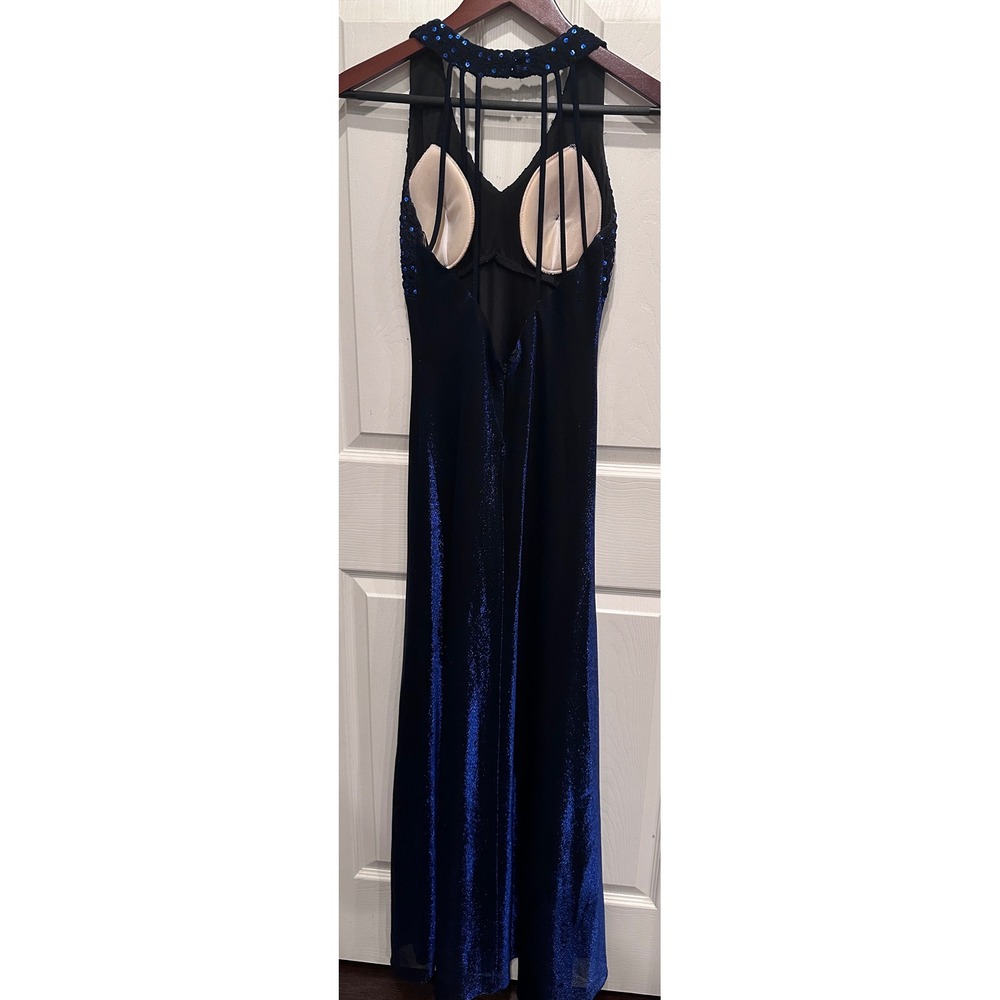 Cache Betsy Adam 6 Navy Blue Metallic Sparkly Sequin Maxi Gown Formal Evening S - Picture 4 of 10